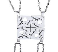 Houhounb Elegant Set of 4 Necklaces Best Friends Forever Stainless Steel Puzzle Promise Keyring Best Friends Necklaces BFF Jewellery Gifts for Women Teen Girls, Stainless Steel