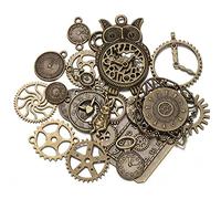 Houhounb Metal Pendant Gear Steampunk Antique Steampunk Gear Watch Gear Charms Retro Jewellery for Jewellery Crafts Handmade Accessories DIY Decorations, Antique Cyan, Pack of 40