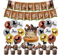Houhounb Pack of 30 Birthday Party Decoration Set Horse Balloons Horse Cupcake Topper Horse Happy Birthday Banner for Equestrian Themes Baby Shower Wedding Birthday Decoration