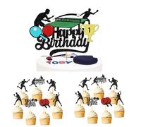 Houhounb Ping-Pong Themed Party Decoration Set Ping-Pong Cake Topper 1 Large Happy Birthday Cake Topper and 14Pcs Cake Topper Cupcake Picks for Ping PongThemed Birthday Party Decorations