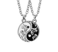 Houhounb Set of 2 Yin Yang Pair Necklaces, Taichi BFF Chain, Friendship Chains, Ying Yang Pendant Chain, Dragon Carving Jewellery Chains for Best Friends, Lovers and Couple Gifts, Metal