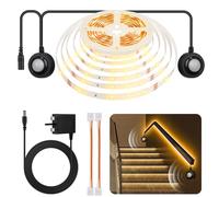 HOUHUI 5M 3000K Dual Motion Sensor LED Strip, Plug-in Under Bed Auto On-Off