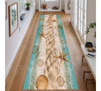 Houient Beach Runner Rug for Hallway, 60x120cm, Coastal Waves Starfish Seashell Ripple Sandy Beach Nautical Carpet Runners, Low Pile Non-Shed Ocean Themed Rugs for Living Room Entryway
