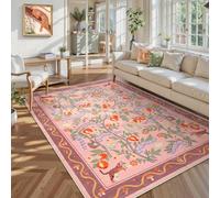 Houient Boho Floral Rug, 80x150cm, Retro Jungle Animals Rabbit Squirrel Tiger Bluebells Pomegranate Flowers Botanical Area Rugs, Lightweight Foldable Mushroom Carpet for Bedroom Bedside