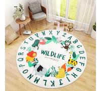 Houient Cartoon Animals Kids Play Rugs, 90cm, Cute Abstract Wildlife Park Zoo Green ABC Alphabet Children's Carpet, Breathable Easy-Washing Fun Educational Learning Rug for Bedroom Study