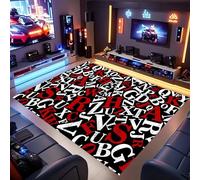 Houient Gaming Area Rug, 140x200cm, Vintage Distressed Red White English Letters Alphabet Indoor Carpet, Lightweight Breathable Rugs for Gamer Boys Teen Bedroom Living Room Playroom Decor