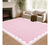 Houient Light Pink Rugs for Bedroom, 60x110cm, Scalloped Irregular Pattern Modern Geometric Design Large Area Rug, Cozy Reduce Noise Accent Carpet for Girls Bedroom Bedside Kitchen