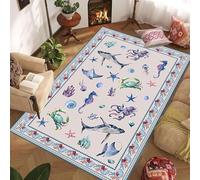 Houient Marine Animals Area Rug, 60x90cm, Traditional Collection Underwater World Whale Seahorse Starfish Seashell Print Rugs, Premium Sturdy Ocean Themed Carpet for Entryway Dining Room