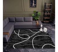 Houient Minimalist White Wavy Lines Area Rug, 60x90cm, Abstract Art Boho Neutral Black and White Rug, Lightweight Cozy Kids Playing Floor Mat Non Slip Yoga Rug for Kitchen Bathroom