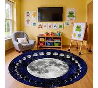 Houient Moon Planet Round Carpet, 150cm, Supermoon Moon Phase Celestial Body Motion Trajectory Chic Design Circle Rugs, Soft Foldable Astronomy Kids Educational Rug for Bedside Nursery