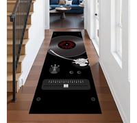 Houient Musical CD Runner Rug, 60x180cm, Modern Disc Large Music Radio Record Rock Style Black Rug Runners for Hallways, Low Pile Non-Shedding Carpets for Living Room Kitchen Foyer