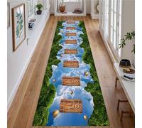 Houient Natural Landscape Rug, 100x200cm, Clear Sky White Clouds Colorful Hot Air Balloons Moss Wooden Suspension Bridge Runner Rug, Cozy Washable Modern Scenery Rugs for Kitchen Laundry