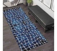 Houient Navy Blue Long Hallway Runner Rug, 100x200cm, Contemporary Nordic Style Abstract Stars Irregular Checkered Area Rugs, Soft Fade Resistant Neutral Room Decor Mat for Bedroom Office