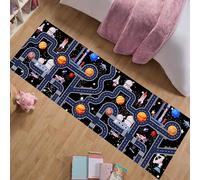 Houient Outer Space Galaxy Rug for Hallways, 100x200cm, Cartoon Rocket Spaceship Solar System Planet Pattern Carpet Runners, Soft Cozy Road Traffic Cars Play Mat for Living Room Kitchen