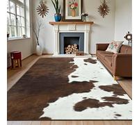 Houient Premium Faux Cowhide Accent Rug, 120x180cm, Vintage Brown Western Home Decor Animal Cow Print Throw Area Rugs, Lightweight Reduce Noise Large Carpet for Living Room Farmhouse