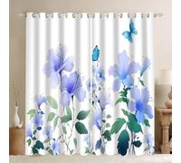 Houient Purple Floral Curtain Panels, Oriental Aesthetic Watercolor Elegant Floral Botanical Butterfly Design Window Treatment Sets, Insulated Blackout Drapes for Bedroom, W55 x L84 x 2 Panels