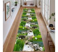 Houient Scenery Rugs for Living Room, 60x150cm, Natural Creek Lawn Moss Sage Wildflowers Landscape Runner Rug, Lightweight Breathable Room Decor Aesthetic Carpet for Entryway Bedside