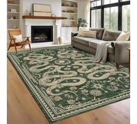 Houient Snake Area Rug, 140x200cm, Traditional Vintage Symmetry Snake Python Pattern Boho Sun and Moon Floral Rugs, Low Pile Non-Shedding Retro Green Indoor Carpets for Living Room Bedroom