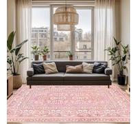 Houient Traditional Floral Pink Area Rug, 180x230cm, Vintage Spring Lancashire Flower Medallion Oriental Rug, Soft Non-Shedding Boho Blush Pink Floor Mat for Bedroom Dining Room Bathroom