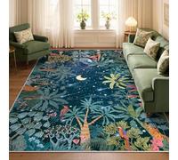 Houient Tropical Jungle Carpet, 80x150cm, Midnight Starry Sky Meteor Forest Green Botanical Bird Tiger Animals Area Rug, Cozy Machine Washable Boho Large Rugs for Living Room Kitchen Foyer