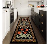 Houient Vintage Moth Runner Rug, 60x150cm, Boho Large Insect Orange Yellow Floral Mushroom Print Hallway Rugs, Non Slip Low Pile Retro Gothic Indoor Carpet for Living Room Dining Room