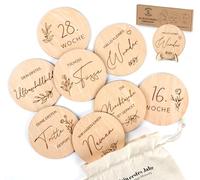 HOUISM Milestone Cards Pregnancy in German - 30 Milestones Made of Sustainable Wood, Creative Gift Ideas for Pregnant Women, Expecting Mothers, Expecting Parents. Announce Pregnancy