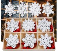 HOUISM Wooden Christmas Ornaments White, 24PCS Christmas Hanging Snowflake Ornaments for Crafting, Wood Snowflakes for Kids DIY Craft, Unifinishied Wood Craft to Paint for Xmas Tree Pendants