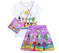 HOUJW 3Pcs Tracksuit Set Cartoon Outfit Clothes Summer Skrit Cartoon Printing T-Shirt Top+Bow Skirt+Bag Fancy Dress Gifts for Cosplay Party Supplies (A,120)