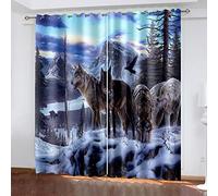 HOUKAI Curtains For Bedroom 72 Drop 3D Wolf Pack On Snow Soft Curtain With Eyelet Or Top Ring 2 Panels Set For Living Room 42x72 Inch Thermal Insulated Darkening Blackout Curtains For Windows