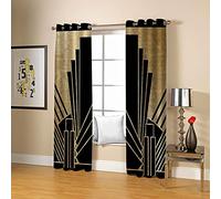 HOUKAI Thermal Insulated Curtains, 3D Gold Geometric Art Curtains For Bedroom Thermal Room Darkening Curtains For Living Room, 2x52x84 Inch Drop, Blackout Curtains Window For Girls, 2 Panels