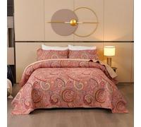HOUKIG Bohemian Floral Quilt Set, Red Paisley 3 Pieces Lightweight Queen Quilt Bedding Set, Microfiber Cross Quilting Stitch Bedspread for All Season (Color : Paisley red, Size : 230x250cm)