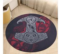 HOUKIG Viking Odin Rug Floor Mat, Norse Mythology Mjolnir Pattern Floor Mat, Soft Comfy Flannel Carpet Non Slip Washable (Color : Carpet B, Size : 90x90cm)