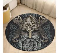 HOUKIG Viking Odin Rug Floor Mat, Norse Mythology Mjolnir Pattern Floor Mat, Soft Comfy Flannel Carpet Non Slip Washable (Color : Carpet F, Size : 90x90cm)