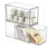 Houkiper Coffee Pod Storage, 2 Pack Clear Tea Bag Organiser Tea Packet Organizers for Kitchen Bar, Acrylic Stackable Storage Drawers for Teabag Sugar Coffee Pods Sweeteners