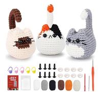 Houkiper Crochet Kit for Beginners, 3PCS Kids Crochet Starter Kit Amigurumi Crochet Animal Kit with Yarn Hooks Needles, Step-by-Step Crocheting Knitting Kits Gift for Women Mom Mother's Day