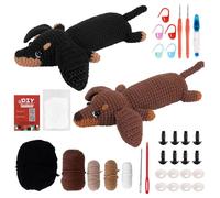 Houkiper Crochet Kits for Beginners Adults, 2PCS Dachshund Beginners Crochet Kit Complete Animals Crochet Kit for Beginners, Crochet Set with Yarn Hooks Needles for Adult Kid
