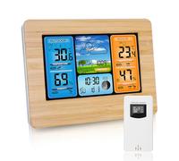 Houkiper Digital Color Forecast Weather Station with Alert Temperature/Humidity/Barometer/Alarm/Weather Clock, Wireless Weather Station for Indoor Outdoor (Yellow)