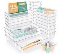 Houkiper Drawer Organiser, 25 Pack Make up Drawer Organiser 4 Size Acrylic Storage Organisers, Versatile Plastic Clear Storage Bins for Cosmetic Stationery Gadgets in Bedroom Bathroom Kitchen Office