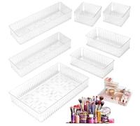 Houkiper Drawer Organiser, 7 Pack Clear Drawer Dividers Makeup Organisers Trays, 4 Size Acrylic Storage Bins for Cosmetic Stationery Gadgets, Draw Organiser for Bedroom Bathroom Office