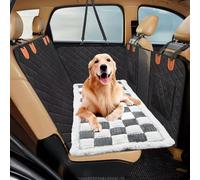 Houksouml Backseat Pet Bed Mat, Dogs Bed for Car Back Seat, Non-Slip and Anti-Chew Travel Dog Bed, Plush Dog Bed Cover, Easy to Clean, Suitable for Laying on Sofas SUVs Sedans, Trucks (Grey&White)
