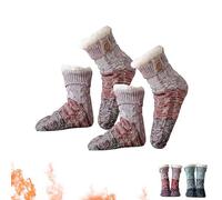 HOUKUNKA Knitted Ultra-Thick Slipper Home Socks, Tri-color Knit Patchwork Non-Slip Warm Winter Socks, Cozy Line (A*2)