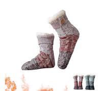 HOUKUNKA Knitted Ultra-Thick Slipper Home Socks, Tri-color Knit Patchwork Non-Slip Warm Winter Socks, Cozy Line (A*1)