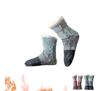 HOUKUNKA Knitted Ultra-Thick Slipper Home Socks, Tri-color Knit Patchwork Non-Slip Warm Winter Socks, Cozy Line (B*1)