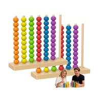 HOUKUNKA Wooden Color Pile Up Challenge Game: Portable Fast Rainbow Ring Stack Puzzle Competitive Tabletop Brain Teaser with Racks & Cards, Family Fun Game Night Learning Activity (2PCS)