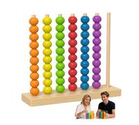 HOUKUNKA Wooden Color Pile Up Challenge Game: Portable Fast Rainbow Ring Stack Puzzle Competitive Tabletop Brain Teaser with Racks & Cards, Family Fun Game Night Learning Activity (1PC)