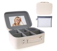 Houldhowd elegant travel makeup bag with mirror - durable makeup bag with compartment and brush storage pouch for makeup artists and party makeup lovers（White Style）, White, Sleek and Simple