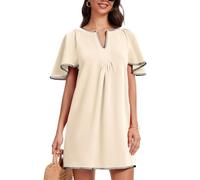 HOULENGS Women's Summer Flutter Short Sleeve A Line Mini Dress Casual Contrast Trim V Neck Short Dress with Pockets