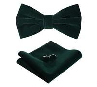 Houlife Bow Tie Set for Men - Adjustable Velvet Pre-tied Bowtie, Solid Colour Pocket Square, Cufflinks Set for Groom Wedding Party Formal with Gift Box ( Dark green )