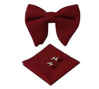 HOULIFE Bow Tie Set for Men Adjustable Velvet Pre-tied Bowtie, Solid Colour Pocket Square, Cufflinks Set for Groom Wedding Party Formal with Gift Box (Wine red)
