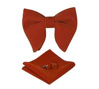 HOULIFE Bow Tie Set for Men - Adjustable Velvet Pre-tied Bowtie, Solid Colour Pocket Square, Cufflinks Set for Groom Wedding Party Formal with Gift Box (Brick red)